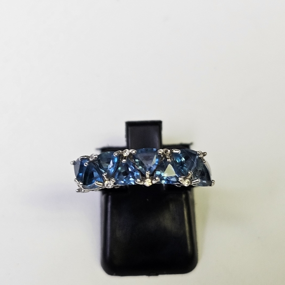 Genuine London Blue Topaz Rhodium Over Sterling Silver Ring! Sz 7 - Picture 13 of 16